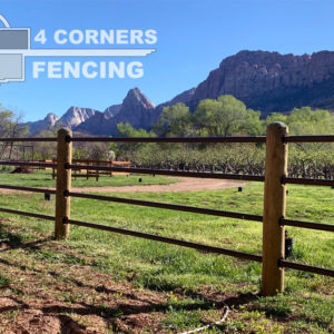 A 4 foot horse fence with brown, powder coated pipe rails with pressure treated wood posts.  <br/>© Copyright 4 Corners Fencing, llc