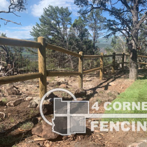 2-rail dowelled pole, 48” tall with rusted wire, for dogs. Sometimes people have us rust the wire so that is is not so shiny. <br/>© Copyright 4 Corners Fencing, llc