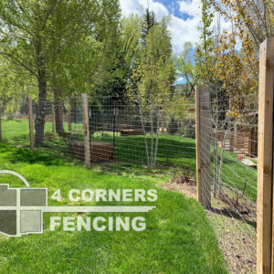 6 foot tall wire fence with 6” and 4” square, red cedar posts. This fence was built for dogs but also served to keep the deer out. <br/>© Copyright 4 Corners Fencing, llc
