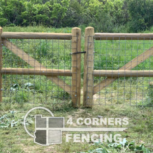 2-rail, pressure treated, jumbo size with 48” tall welded steel wire. The gates have through bolt hinges and steel fork latches. This was built for dogs and kids. <br/>© Copyright 4 Corners Fencing, llc
