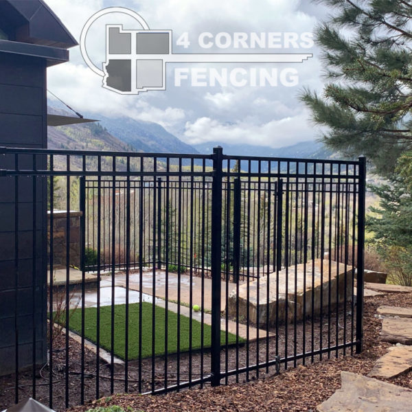 6 foot tall manufactured metal fence with 2 strands of electric wire on the outside to prevent bears from entering. <br/>© Copyright 4 Corners Fencing, llc